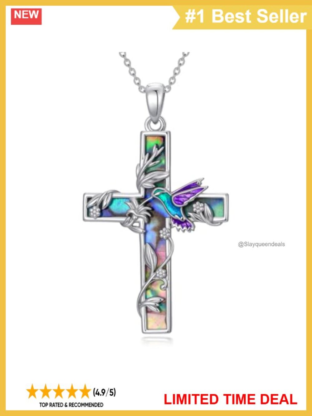 925 Sterling Silver Abalone Cross Necklace Hummingbird Sunflower Pendant